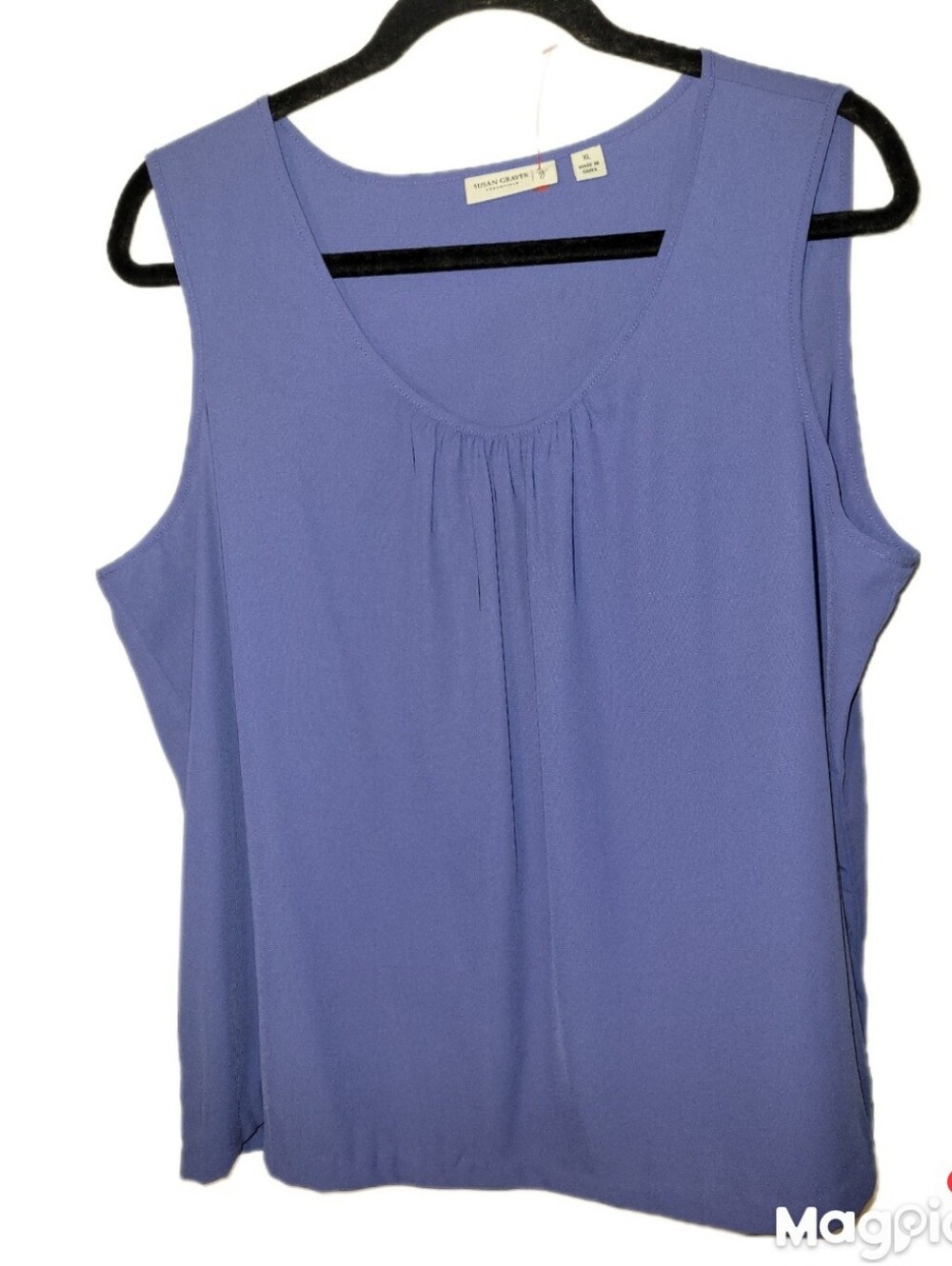 Susan Graver XL Purple Pullover Cap Sleeve Pleated Neckline Tank Cami Hemmed